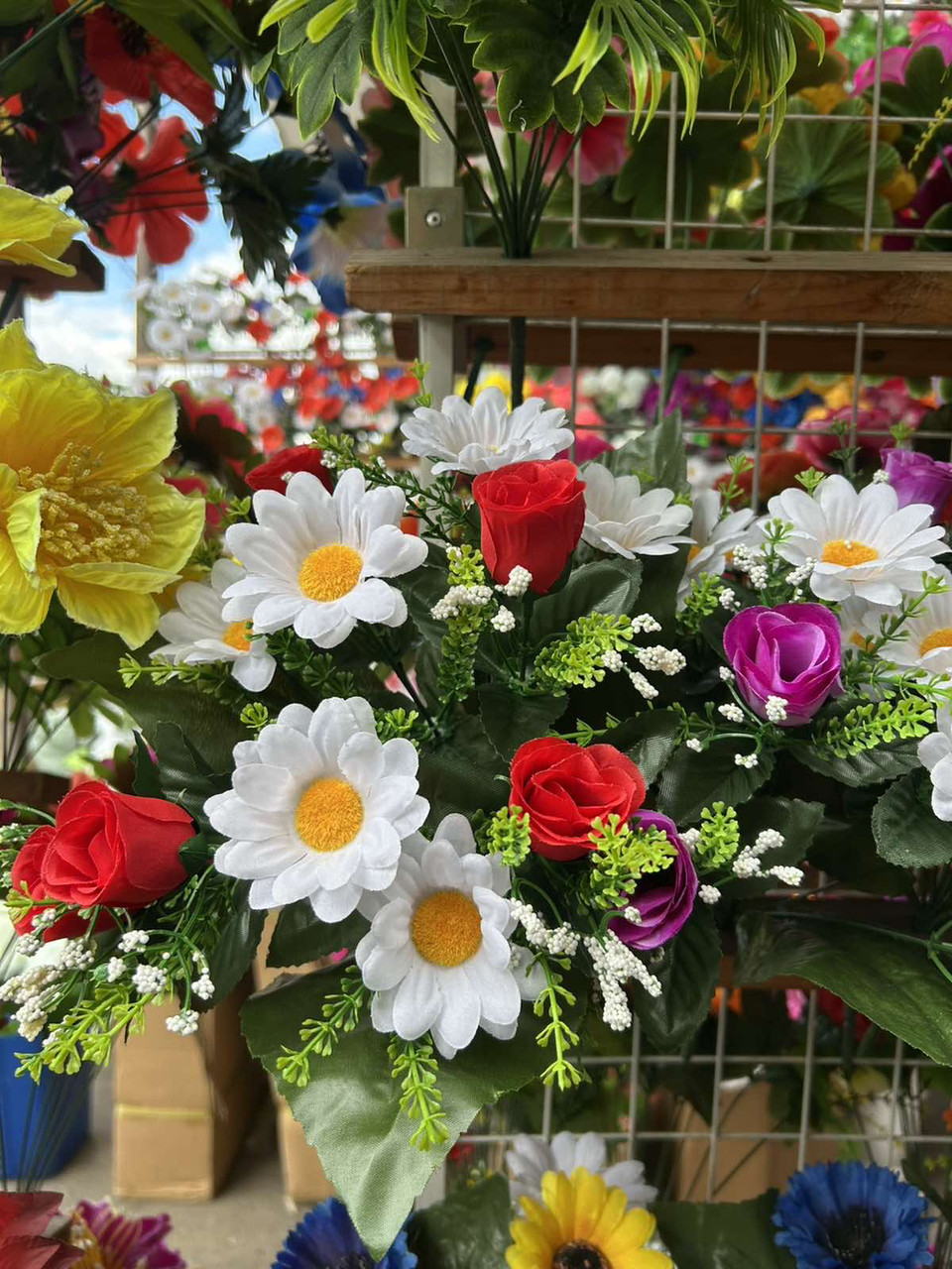 Букет мікс троянда та ромашки (у пакованні 16 шт.) Штучні квіти гуртом, фото 1