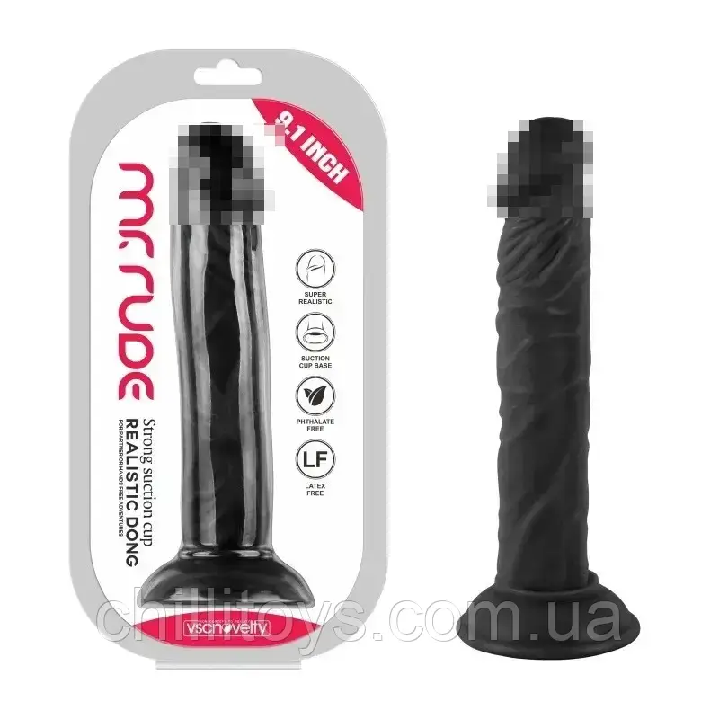 Фаллоимитатор на присоске Realistic Dong Black Mr. Rude 9.1, Черный