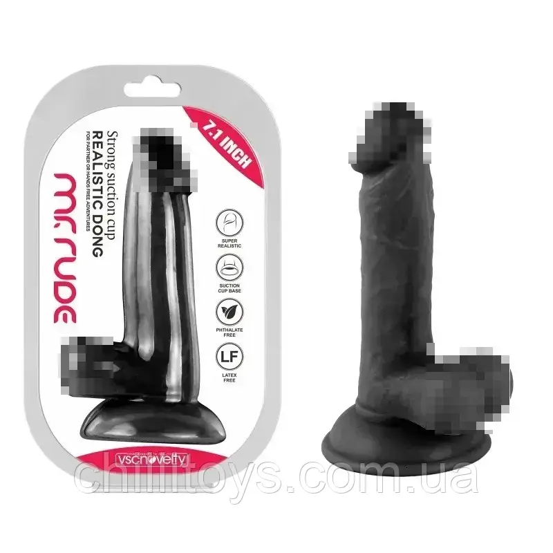 Фаллоимитатор на присоске Realistic Dong Black Mr. Rude 7.1, Черный