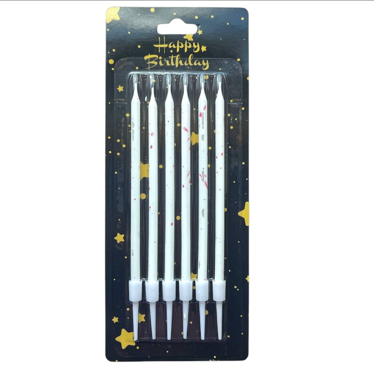 Свічки в торт з червоними бризками білі, 6 штук