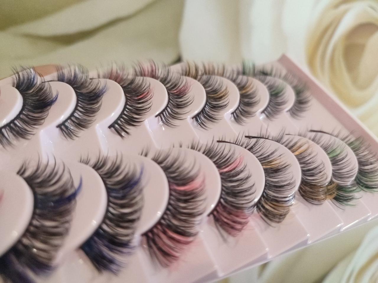 Накладні вії з кольором 10 пар Eyelashes Mixed-Multicolor 02 + клей у подарунок