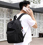 Якісний чорний міський рюкзак 42*30 з USB чоловічий та жіночий для міста і подорожей водонепроникний для підлітка чи студента, фото 10