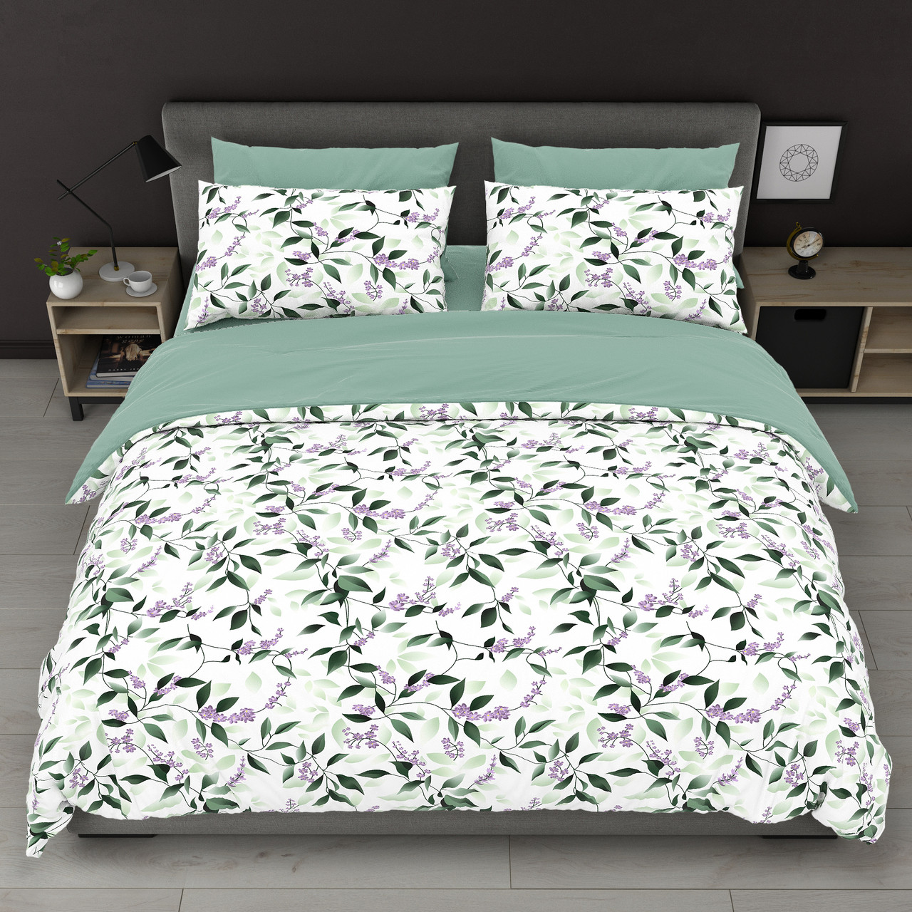 Підковдра на блискавці 145х215 (Бязь) | Полуторна підковдра від виробника "Королева Ночі" | Квіти на світлому та бірюзовому, фото 1