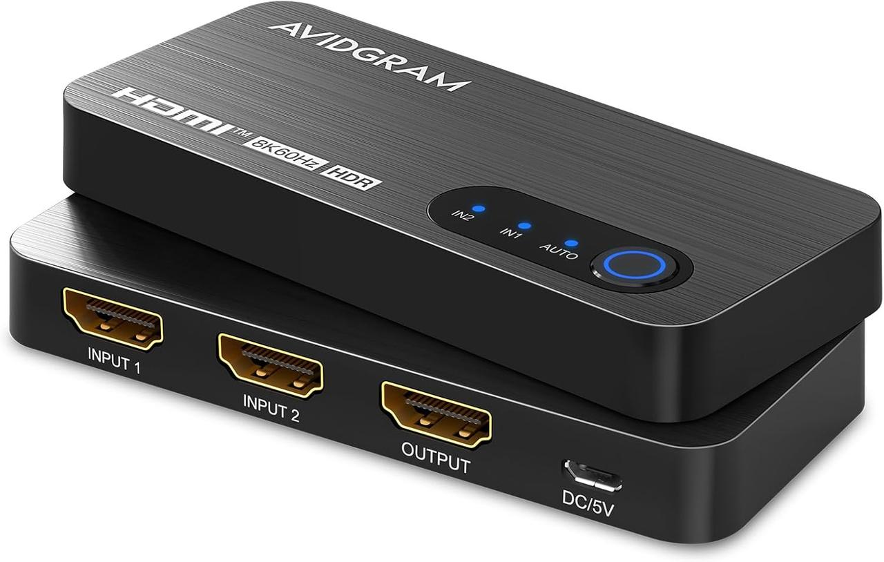 HDMI 2.1 Switch 8K, AVIDGRAM HDMI Switcher 2 в 1 вихід, 2 порти 4K 120 Гц, Amazon, Німеччина