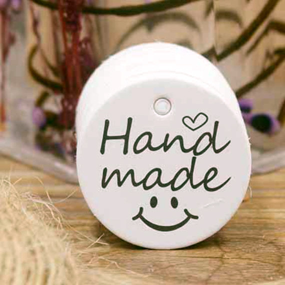 Бірка паперова "Hand made", 3 см, біла