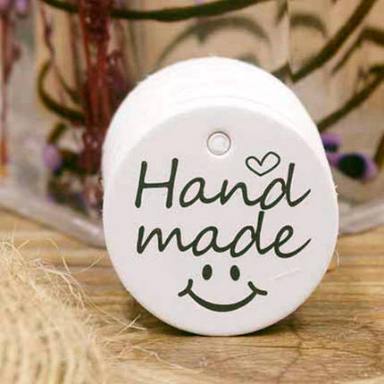 Бірка паперова "Hand made", 3 см, біла, фото 1