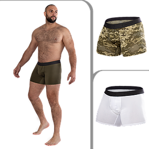 Комплект чоловічих трусів-боксерів 3 шт (олива/ піксель/ білий)