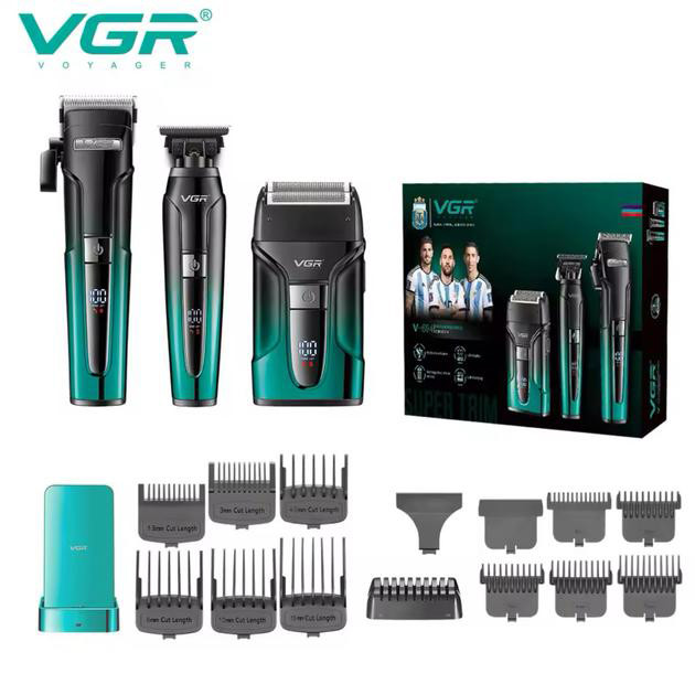Комплект VGR 3 в 1 V-694 BLUE акумуляторна машинка для стрижки (clipper), триммер та електробритва (шейвер)