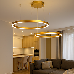Led люстра кільця на тросах Diasha 100W до 20 кв.м колір Золотистий D2485-800+600G