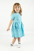 Плаття для дівчаток, літнє лляне з вишивкою, блакитний топ