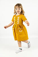 Плаття для дівчаток, літнє лляне з вишивкою, гірчичне топ