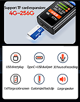 Міні диктофон Amoi M2 32GB цифровий MP3 плеєр з кліпсою і вбудованим динаміком, фото 7