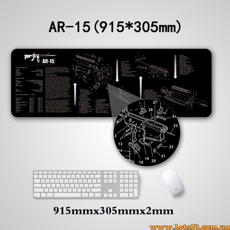 Килимок для мишки AR15 комп'ютерний коврик схема розборки гвинтівки килимок мат поверхня для чистки зброї АР15 Voltronic 915мм