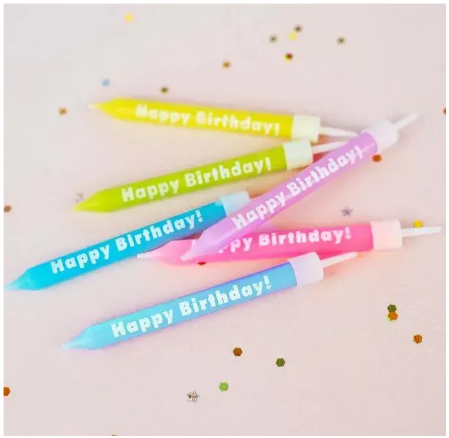 Свічки в торт Happy Birthday неонові (6 шт.)