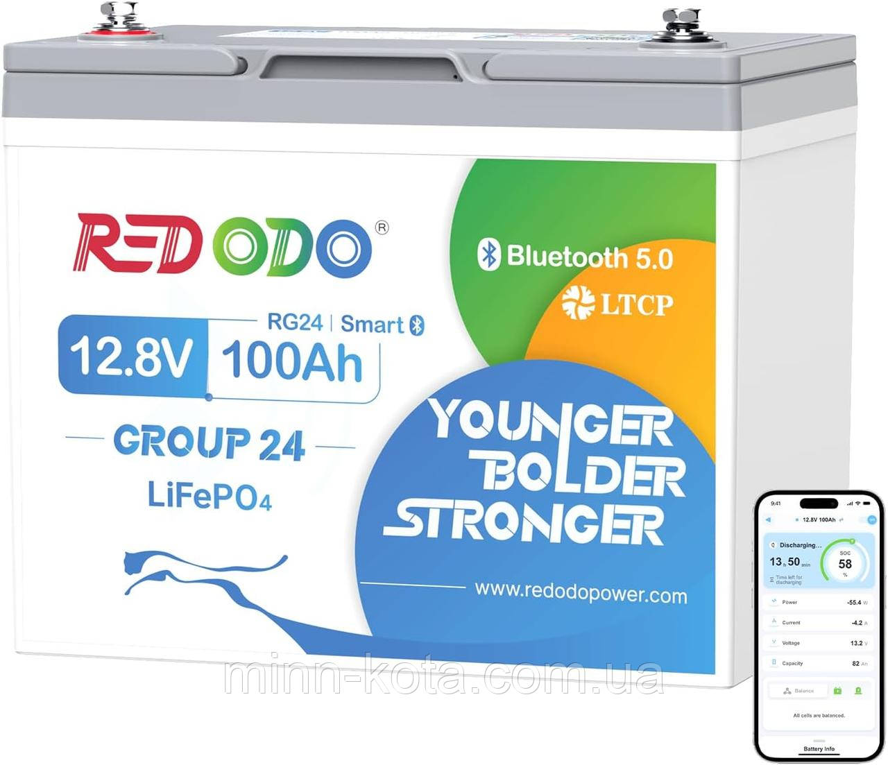 Акумулятор LiFePO4 12 В 100 А Redodo Group 24 Bluetooth літій залізо фосфатний