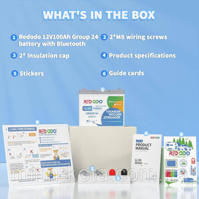 Акумулятор LiFePO4 12 В 100 А Redodo Group 24 Bluetooth літій