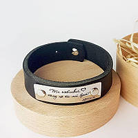 Шкіряний браслет з пластиной з нержавіючої сталі та персональним гравіюванням для брата. Власне виробництво.