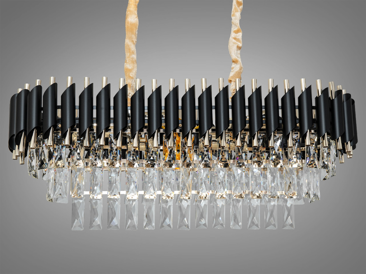 Кришталева люстра овальної форми Mumbai на 8 ламп чорний + золото 9001-800x300BK+SGD, фото 1