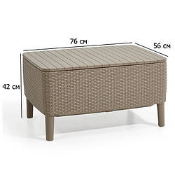 Садовий кавовий столик із штучного ротанга Salemo Table 76х56 см капучіно з функцією зберігання