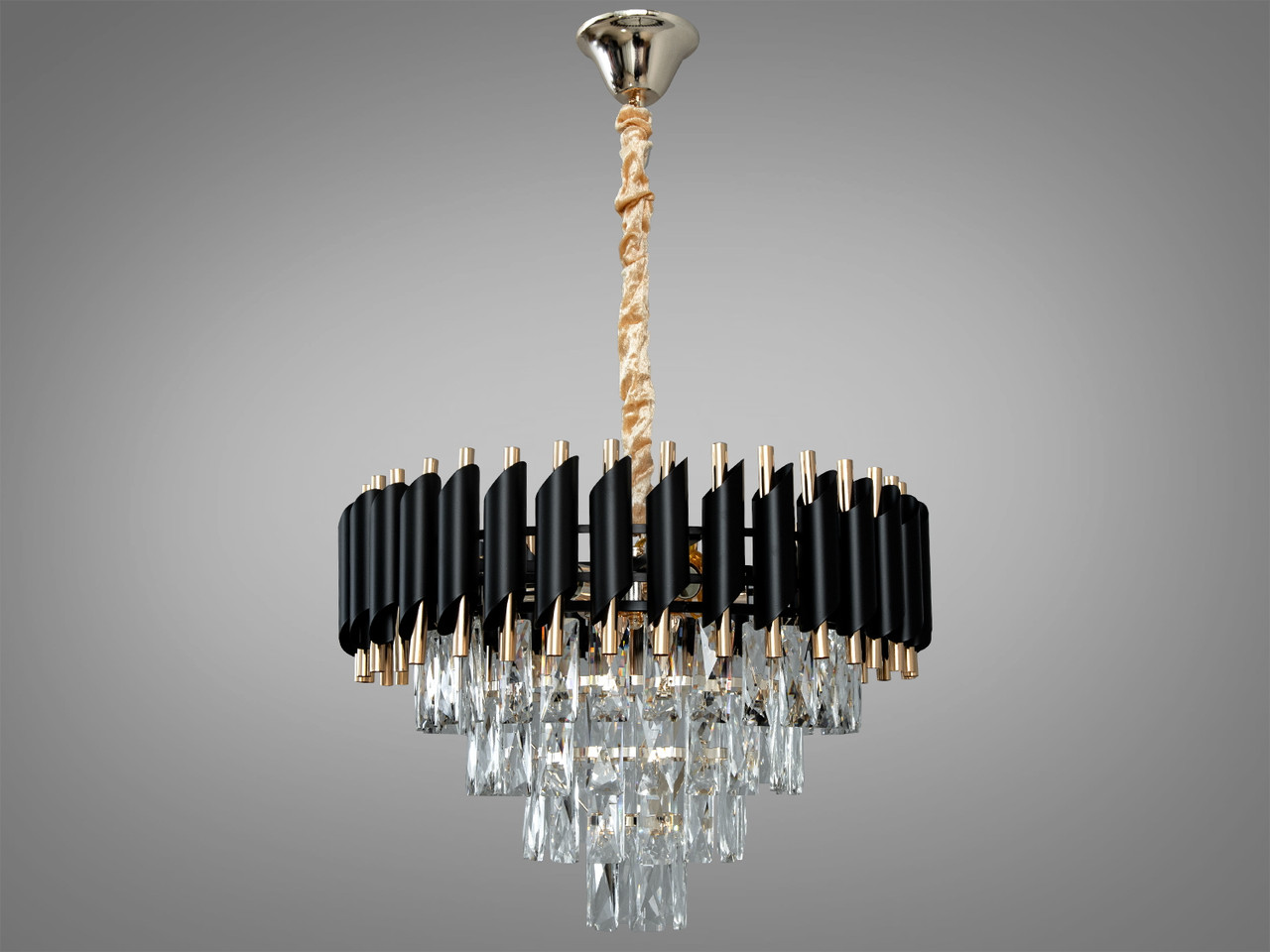Сучасна кришталева люстра на 9 ламп чорний + золото 9001-500BK+SGD