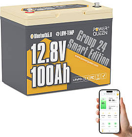 Акумулятор LiFePO4 12 В 100 А Power Queen Bluetooth Group 24 mini літій залізо фосфатний