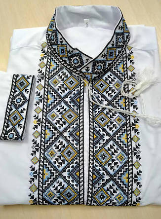 Вишиванка дитяча сорочка на хлопчика ляна у білому кольорі з оригінальним орнаментом. Розмір 98-134, фото 3