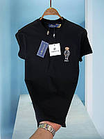 Футболка чорна Polo Ralph Lauren з ведмедиком Чоловіча люксова футболка поло ральф лорен ведмедик літня XL-XXL