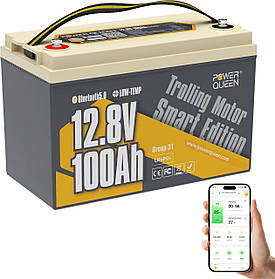 LiFePO4 акумулятор Power Queen Bluetooth 12В 100Ач, BMS 100А літій залізо фосфатний АКБ батарея