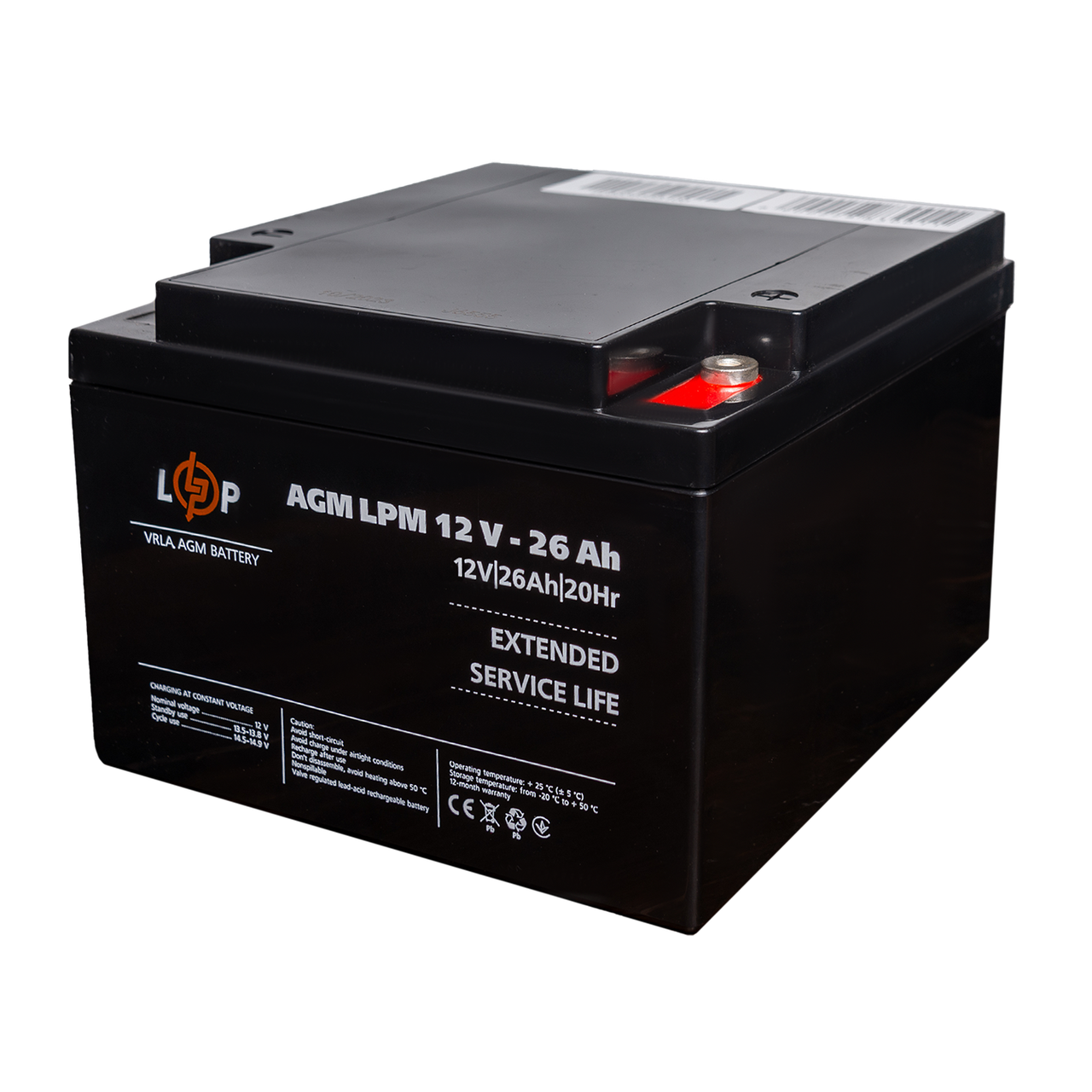 Акумулятор AGM LPM 12V - 26 Ah під болт М5, фото 1