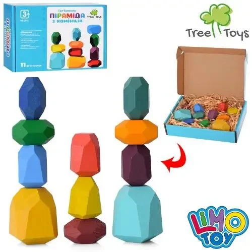 Дерев'яна гра-балансир Піраміда з камінчиків Tree Toys 11 камінчиків, фото 1