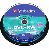 Диск dvd verbatim 47 гб 4x перезаписуваний носій verbatim cake box 10 штук висока якість збереження даних