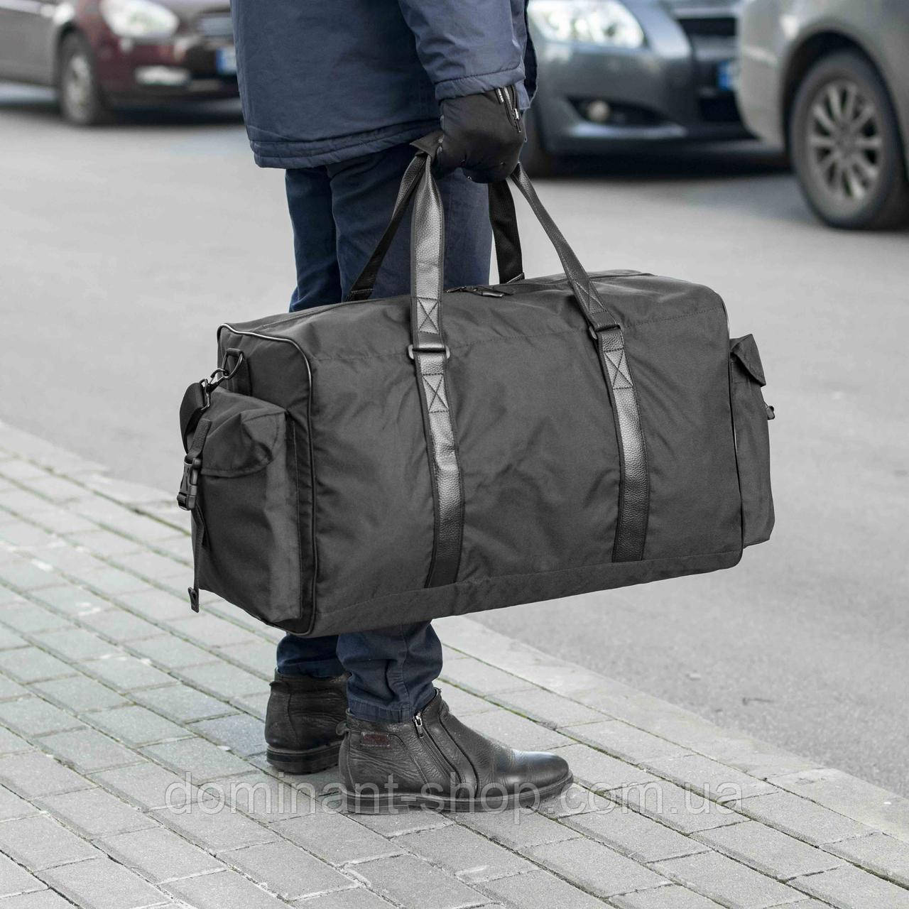 Містка дорожня спортивна сумка чоловіча чорна тканинна Сross Black на 55 літрів