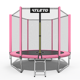 Батут дитячий з сіткою та драбинкою 252 см Atleto рожевий