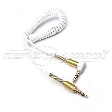 Аудіокабель AUX 3.5 mm jack 1.2 м, спіральний білий,кутол, фото 1