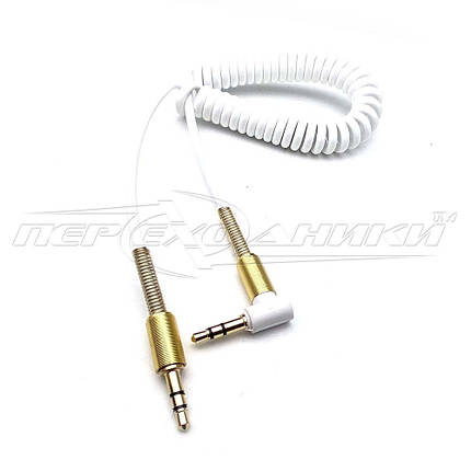 Аудіокабель AUX 3.5 mm jack 1.2 м, спіральний білий,кутол, фото 3