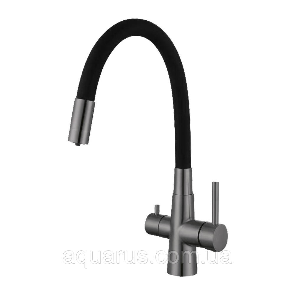 Змішувач для кухні WEZER INX4C-08-GUNGREY під осмос, гнучкий, нерж. сталь, збройова сталь