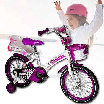 Дитячий велосипед з кошиком та сидінням для ляльки Crosser Kids Bike 16" Фіолетовий