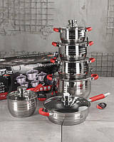 Набір посуду із нержавіючої сталі Zepline ZP-076 Набір стильного посуду з 18 предметів