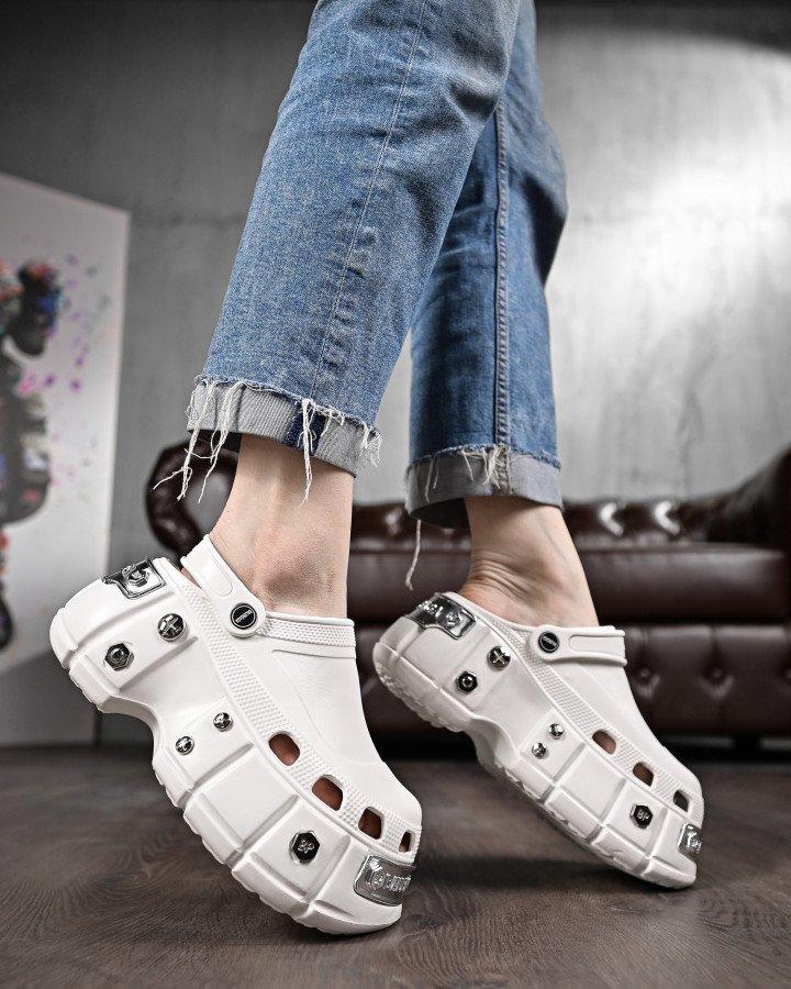 Жіночі крокси на платформі meetal white ДЛ6446, фото 1