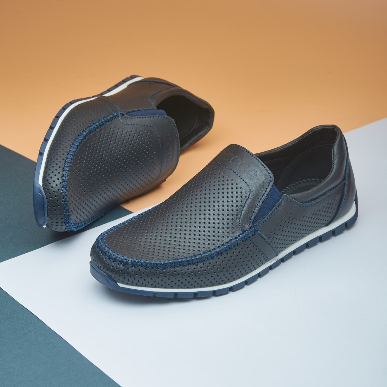 Літні мокасини Denim натуральна шкіра з перфорацією, фото 1