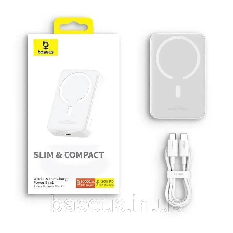 Повербанк з бездротовою зарядкою Baseus Magnetic Mini Air 20W 10000 mAh для iPhone, White