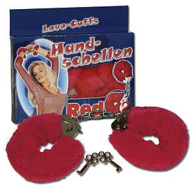 Наручники з червоним хутром пухнасті для рольових ігор.