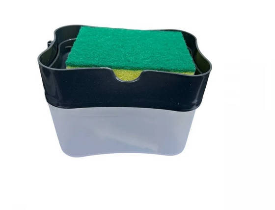 Дозатор для мийного засобу натискний з губкою Soap pump and sponge Біло-сірий, фото 3