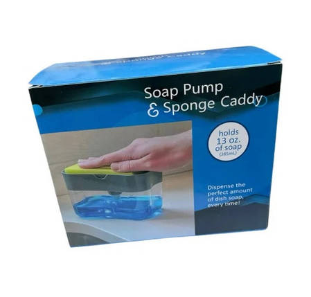 Дозатор для мийного засобу натискний з губкою Soap pump and sponge Біло-сірий, фото 2