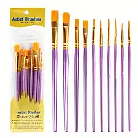 Набір з 10 професійних художніх пензлів з нейлоновою щетиною | Малювання для дітей