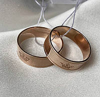 Пара обручальных серебряных колец в позолоте с коронами "Династия", 6 мм