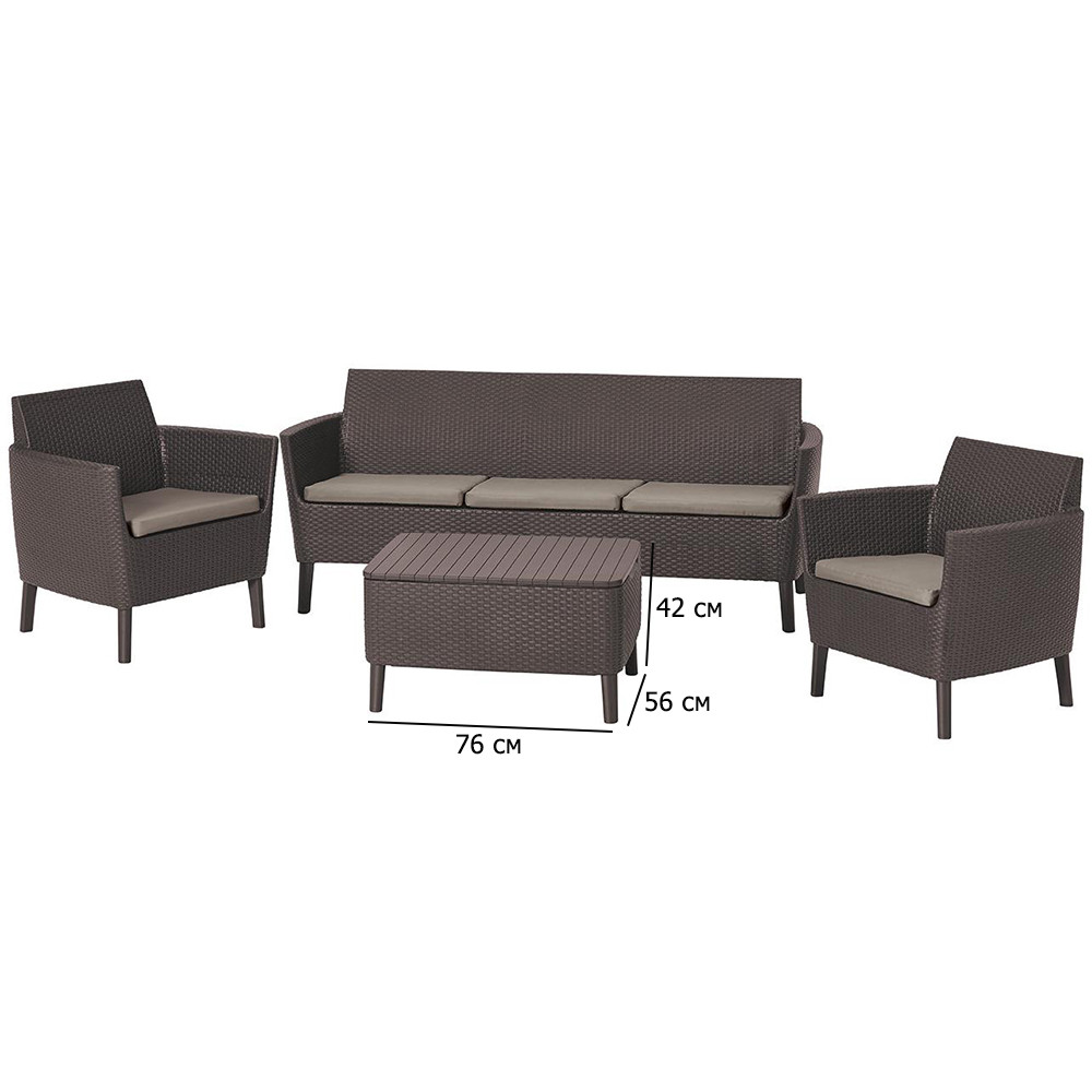 Набір меблів для тераси Salemo 3 seater set коричневий пластиковий з кавовим столиком та подушками