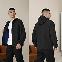 Чоловіча вітровка легка куртка спортивна з капюшоном літо-весна Pobedov Neon чорна
