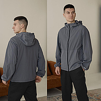 Чоловіча вітровка легка куртка спортивна з капюшоном літо-весна Pobedov Neon темно-сіра