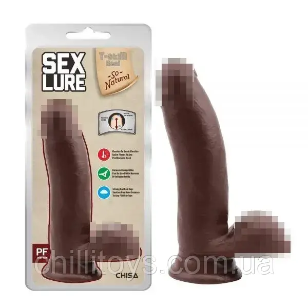 Реалістичний коричневий фалоімітатор із мошонкою Sex Lure, Коричневий